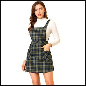 XS A-Line Overalls Dress with Front Pocket and Suspenders
